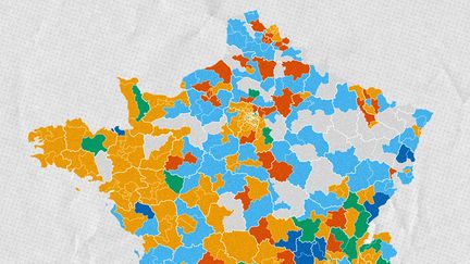 La carte des duels&nbsp;au second tour des élections législatives de 2022.&nbsp; (FRANCEINFO)