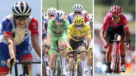 David Gaudu, Wout van Aert, Tadej Pogacar et Magnus Cort Nielsen, des hommes en vue sur le Tour de France 2022. (THOMAS SAMSON / AFP - DAVID STOCKMAN / BELGA MAG VIA AFP  - THOMAS SAMSON / AFP)