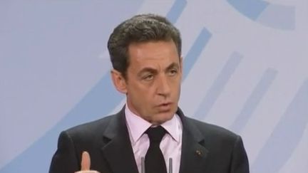 Le pr&eacute;sident Nicolas Sarkozy &agrave; Berlin (Allemagne), le 9 janvier 2012. (REUTERS)