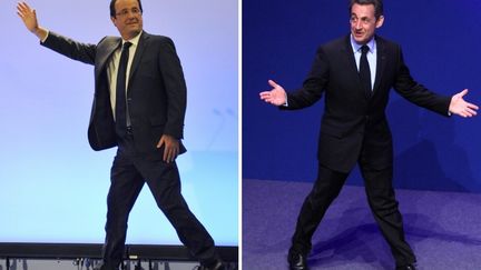 Fran&ccedil;ois Hollande et Nicolas Sarkozy le 22 avril 2012. (THIERRY ZOCCOLAN / AFP)