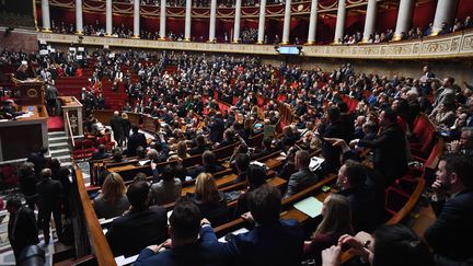 Dans l'hémicycle de l'Assemblée nationale, jeudi 16 mars 2023. (ALAIN JOCARD / AFP)