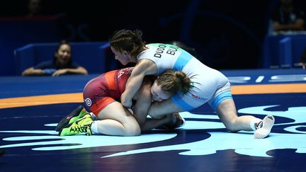 Championnat du monde de lutte à Paris, le 23 août 2017. Match pour la médaille de bronze, moins de 55 kg. L'américaine Becka Anne Leathers contre la bulgare Bilyana Zhivkova Dudova (MAXPPP)