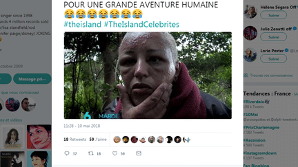 Capture d'écran du tweet de Lââm où elle raconte son passage dans l'émission "The Island", le 10 mai 2018.&nbsp; (TWITTER.COM)