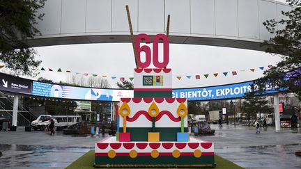 L'entrée du Salon international de l'agriculture, deux jours avant l'ouverture de la 60e édition, Porte de Versailles, à Paris, le 22 février 2024. (LUDOVIC MARIN / AFP)