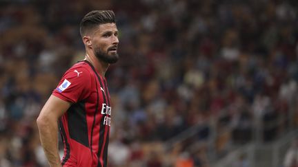 L'attaquant de l'équipe de France et de l'AC Milan, Olivier Giroud, le 28 août 2021 à San Siro. (GIUSEPPE COTTINI / NURPHOTO / AFP)