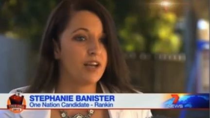 Capture d'&eacute;cran de l'interview de la candidate Australienne du parti nationaliste One Nation, Stephanie Banister, diffus&eacute;e sur la cha&icirc;ne 7news, mercredi 7 ao&ucirc;t 2013.&nbsp; (SEVEN NEWS / FRANCETV INFO)