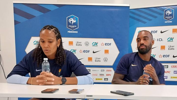 Wendie Renard et Alexandre Lacazette en conférence de presse, le 26 juin 2024. (-)