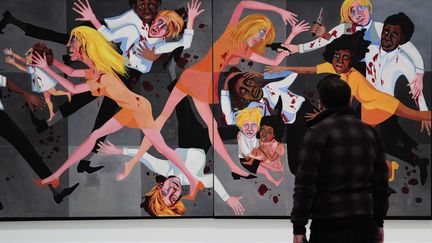 Une peinture de l'Américaine Faith Ringgold ("Die : American people series #20") exposée au Musée Picasso de Barcelone, pour l'exposition "Post-Picasso" (mars 2014)
 (Josep Lago / AFP)