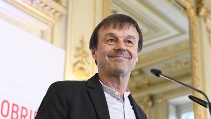 Nicolas Hulot lors d'une conférence de presse au ministère de la Transition écologique et solidaire, le 30 mars 2018. (CHRISTOPHE SAIDI / SIPA)