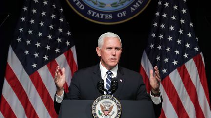 Le vice-président américain Mike Pence a annoncé, le 9 août 2018 au Pentagone, la création d'une "Force de l'espace".&nbsp;&nbsp; (CHIP SOMODEVILLA / GETTY IMAGES NORTH AMERICA / AFP)