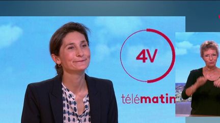 Amélie Oudéa-Castéra, ministre des Sports et des Jeux olympiques et paralympiques, était l'invitée des "4 Vérités" de France 2, jeudi 14 septembre. (France 2)