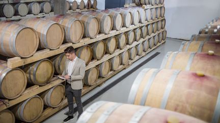 Producteur de vin dans son cellier. Contrôle de la qualité et des stocks. (Illustration) (MILAN MARKOVIC / E+ / GETTY IMAGES)