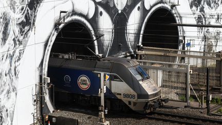 A shuttle train carrying trucks leaving the Channel Tunnel, in Coquelles (Pas-de-Calais), July 4, 2019. (DENIS CHARLET / AFP)