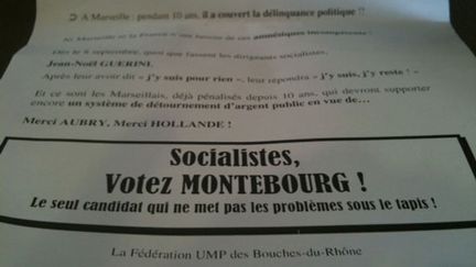 Un tract de la fédération UMP des Bouches-du-Rhône appelant à voter Montebourg (AB)