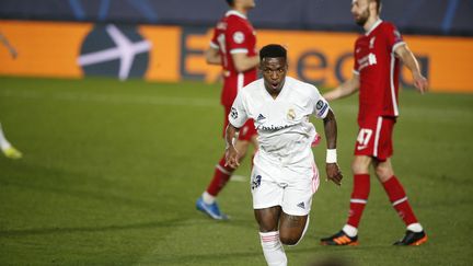 Vinicius Junior a frappé le premier pour guider le Real Madrid vers une victoire convaincante contre Liverpool, mardi 6 avril 2021. (SENHAN BOLELLI / ANADOLU AGENCY)