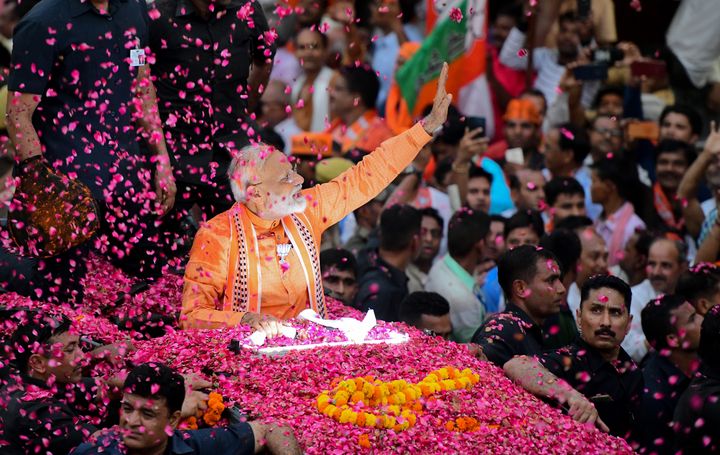 Narendra Modi, le premier ministre indien, le 25 avril 2019 à Varanasi (Inde). (SANJAY KANOJIA / AFP)