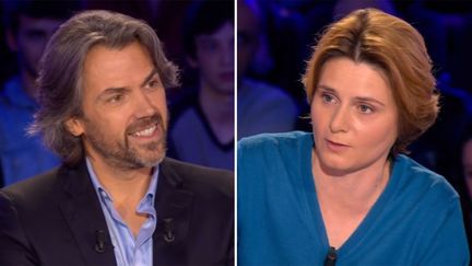 Aymeric Caron face &agrave; Caroline Fourest dans l'&eacute;mission "On n'est pas couch&eacute;", le 2 mai 2015 sur France 2. (FRANCE 2)