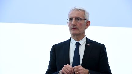 Guillaume Pepy au siège de la SNCF à Saint-Denis (Seine-Saint-Denis), le 27 février 2018. (ERIC PIERMONT / AFP)