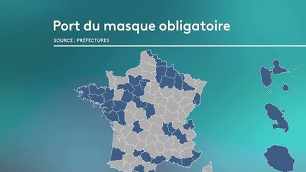 Après un assouplissement des règles, le port du masque pourrait être de nouveau obligatoire dans tous les lieux publics intérieurs. Les instructions gouvernementales n'ont pas encore été données, mais 41 départements ont déjà réintroduit le port du masque, y compris dans la rue.&nbsp; (CAPTURE ECRAN FRANCE 2)