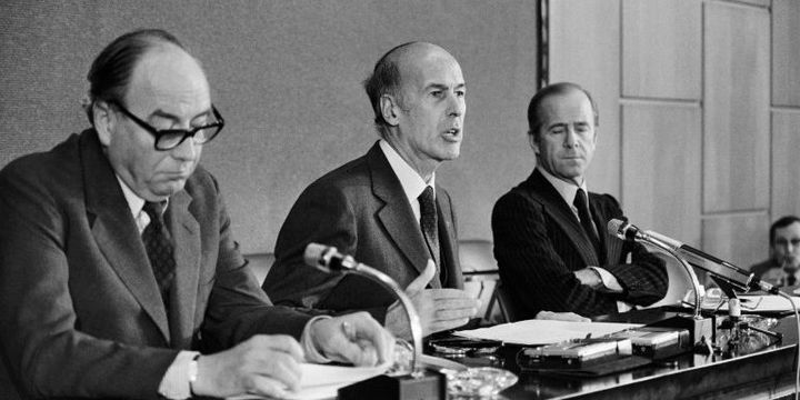 Conférence du président Giscard d'Estaing, à l'occasion de la naissance du Système monétaire européen (mars 1979). (AFP)