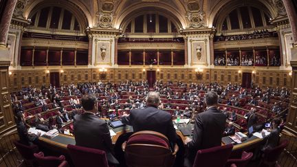 L'hémicycle du Sénat, présidé par Gérard Larcher, le 17 novembre 2016. (LIONEL BONAVENTURE / AFP)