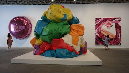 Des œuvres de l'artiste Jeff Koons sont exposées au musée Whitney de New York (Etats-Unis), le 25 juin 2014. (SELCUK ACAR / ANADOLU AGENCY / AFP)