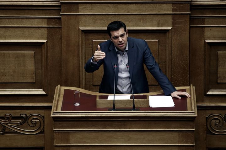 Alexis Tsipras devant le Parlement grec (Ath&egrave;nes), le 10 juillet 2015. (MENELAOS MYRILLAS / SOOC)