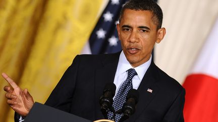 Le pr&eacute;sident des Etats-Unis, Barack Obama, lors d'une conf&eacute;rence de presse &agrave; la Maison Blanche &agrave; Washington (Etats-Unis), le 30 avril 2012. (JEWEL SAMAD / AFP)