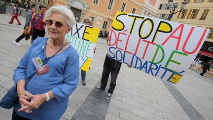 Martine Landy, devant le tribunal de Nice (Alpes-Maritimes), le 30 mai 2018. (MAXPPP)