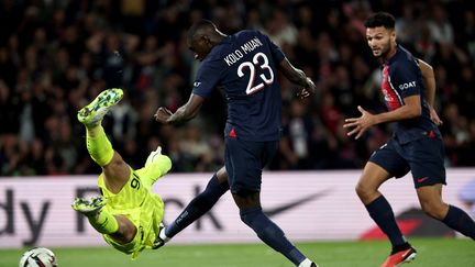 L'attaquant français Randal Kolo Muani, à Paris, le 24 septembre 2023. (FRANCK FIFE / AFP)