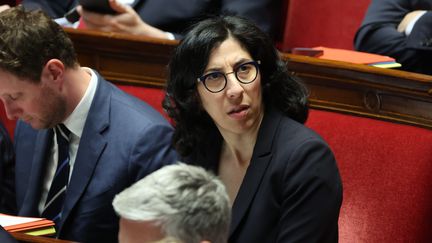 La ministre de la Culture, Rima Abdul-Malak, participe à une séance de questions au gouvernement, le 9 mai 2023, à l'Assemblée nationale, à Paris. (LE PARISIEN / ARNAUD JOURNOIS / MAXPPP)