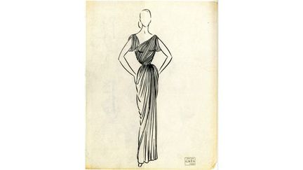 Dessin à la main de Madame Grès, printemps-été 1948. Collection Galliera
 (DR)