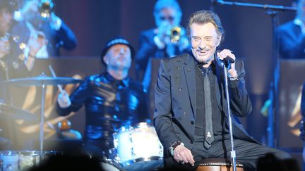 Le chanteur Johnny Hallyday, lors du spectacle des Vieilles Canailles, le&nbsp;19 juin 2017 à Strasbourg (Bas-Rhin).&nbsp; (JEAN-FRANÇOIS FREY / MAXPPP)