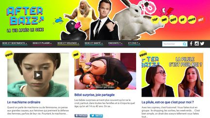 Le site Afterbaiz.com, destiné aux jeunes lycéens, s'annonce comme&nbsp;un "magazine pour une sexualité intelligente", mais milite également contre l'avortement.&nbsp; (AFTERBAIZ.COM / FRANCETV INFO)