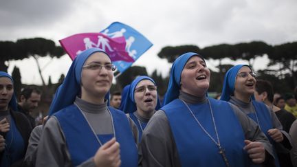 Une manifestation&nbsp;pour protester contre l'union civile pour les couples de même sexe à Rome (Italie), le 30 janvier 2016. (CHRISTIAN MINELLI / NURPHOTO)