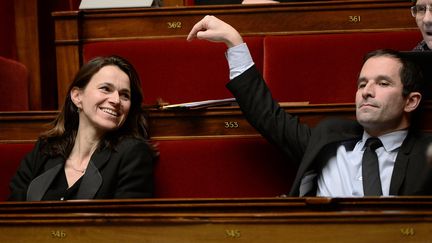 Les anciens ministres Aurélie Filippetti et Benoît Hamon, le 13 février 2015 à l'Assemblée nationale. (STEPHANE DE SAKUTIN / AFP)