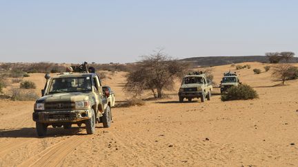 Des membres des forces maliennes patrouillent aux alentours de la ville de Gao dans le nord du pays. (SOULEIMAN AG ANARA / AFP)