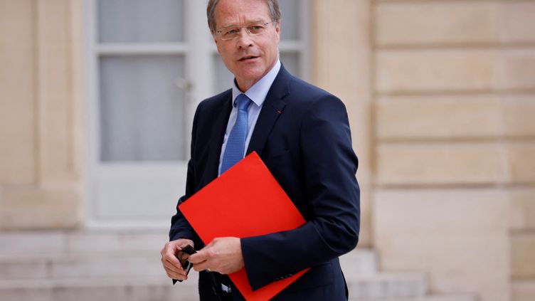 The president of the Confederation of Small and Medium-Sized Enterprises (CPME), François Asselin, on July 6, 2021 at the Elysée Palace, in Paris.  (LUDOVIC MARIN / AFP)