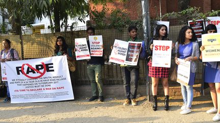 Des manifestants protestent contre les viols perpétrés en Inde, à New Delhi, le 21 février 2017.&nbsp; (THE INDIA TODAY GROUP / AFP)