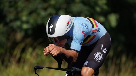 Remco Evenepoel sur le contre-la-montre des Mondiaux, le 11 août 2023. (TIM GOODE / MAXPPP)