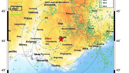 Capture d'&eacute;cran du site du Commissariat &agrave; l'&eacute;nergie atomique montrant l'&eacute;picentre du s&eacute;isme et sa propagation. (FTVI)