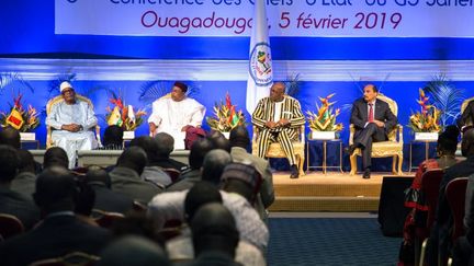 Cérémonie de clôture du sommet du G5 Sahel qui a réuni les présidents Ibrahim Boubacar Keita (Mali), Mahamadou Issoufou (Niger), Roch Marc Christian Kabore (Burkina faso), Mohamed Ould Abdel Aziz (Mauritanie), en février 2019.&nbsp; (Olympia De Maismont/AFP)