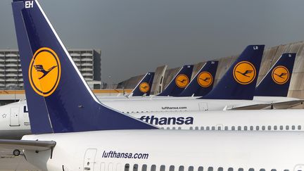 Des avions de la Lufthansa à l'aéroport de Francfort (Allemagne), le 2 avril 2014. (DANIEL ROLAND / AFP)