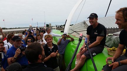 &nbsp; (Thomas Coville et Jean-Luc Nélias ont pris la 2e place de la Transat Jacques Vabre samedi  © RADIOFRANCE/ Fabrice Rigobert)