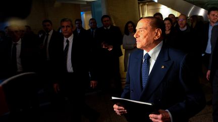 Silvio Berlusconi le 1er mars 2018 lors d'un meeting politique à Rome, en Italie. (MICHELE SPATARI / NURPHOTO)