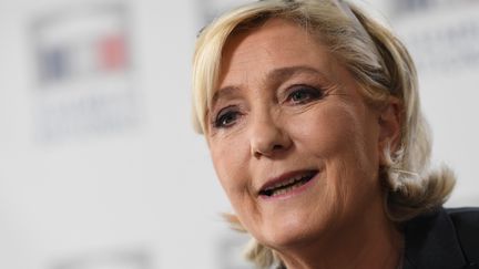 Marine Le Pen lors d'une conférence de presse, à Paris, le 23 mai. (ALAIN JOCARD / AFP)