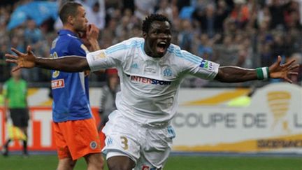 La joie de Taiwo, buteur marseillais face à Montpellier 