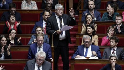 Le député  La France insoumise (LFI), Eric Coquerel, s'exprime lors d'une séance de questions au gouvernement, à l'Assemblée nationale, à Paris le 9 avril 2024. (STEPHANE DE SAKUTIN / AFP)