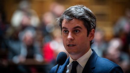 Le Premier ministre Gabriel Attal au Sénat, à Paris, le 27 mars 2024. (XOSE BOUZAS / HANS LUCAS / AFP)