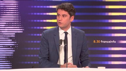 Gabriel Attal, ministre chargé des Comptes publics, était l'invité du "8h30&nbsp;franceinfo", jeudi 23 février 2023. (FRANCEINFO / RADIOFRANCE)